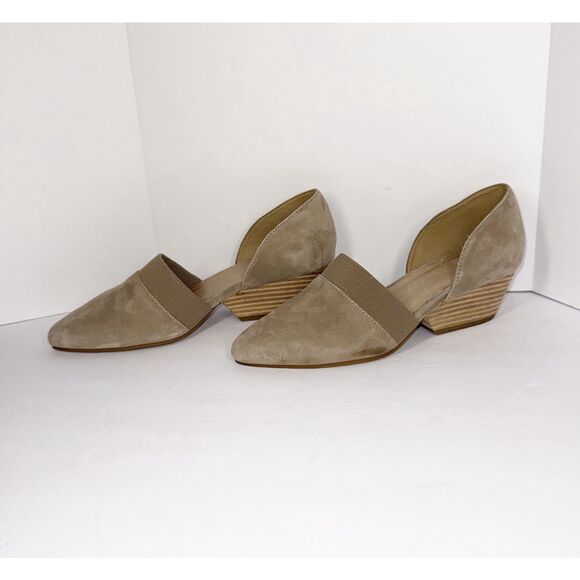 Eileen Fisher Hilly d’Orsay Pump Tan Suede Pointed Toe Wedge Slip On Neutral 7.5 - Picture 3 of 16